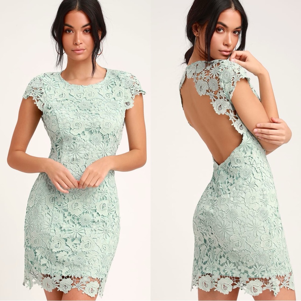 Lulus Elegant Mint Lace Dress Medium